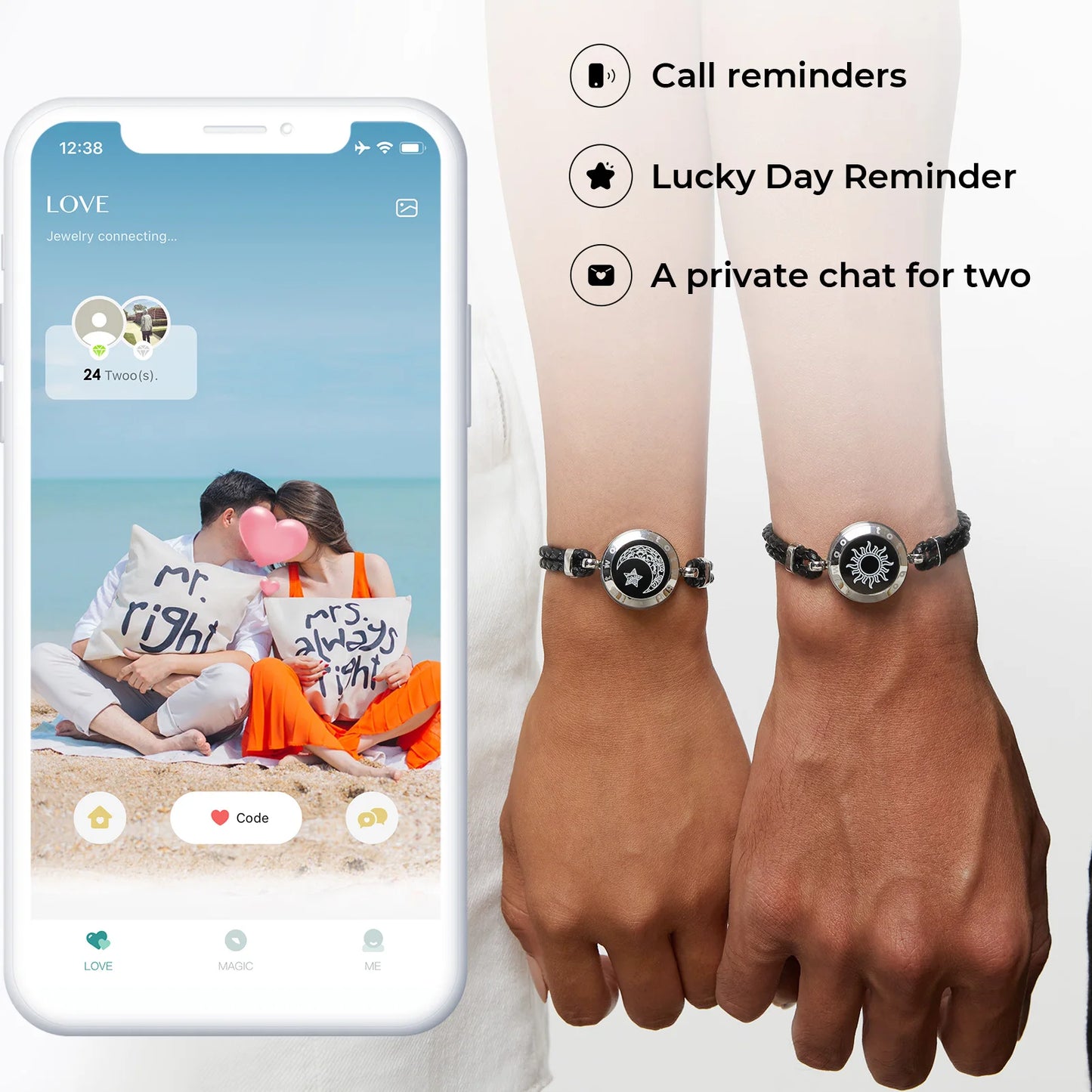 Long Distance Touch Light Up & Vibrate Bracelets